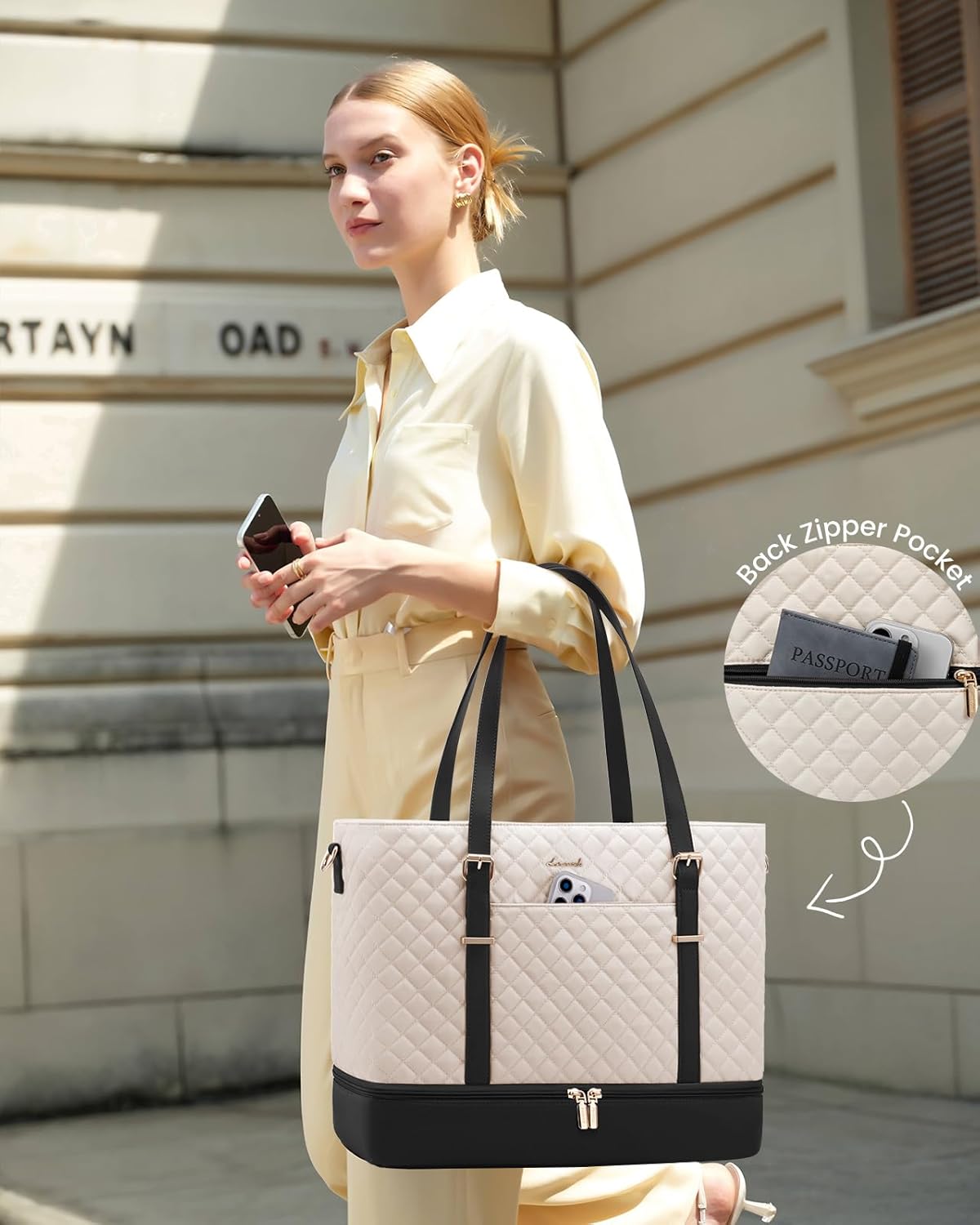 Lunch Tote Bag for Women, 15.6 Inch Laptop Work Bag With Lunch Compartment & Large Cup Holder, Lightweight Work Briefcase for Travel, Bussiness, Teacher