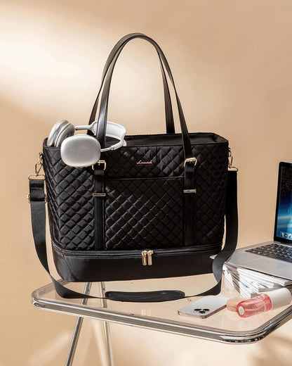 Lunch Tote Bag for Women, 15.6 Inch Laptop Work Bag With Lunch Compartment & Large Cup Holder, Lightweight Work Briefcase for Travel, Bussiness, Teacher