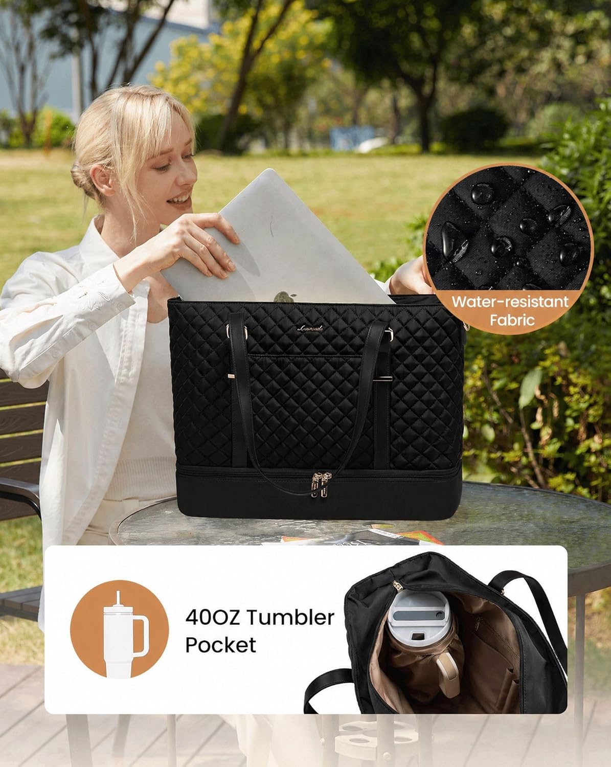 Lunch Tote Bag for Women, 15.6 Inch Laptop Work Bag With Lunch Compartment & Large Cup Holder, Lightweight Work Briefcase for Travel, Bussiness, Teacher