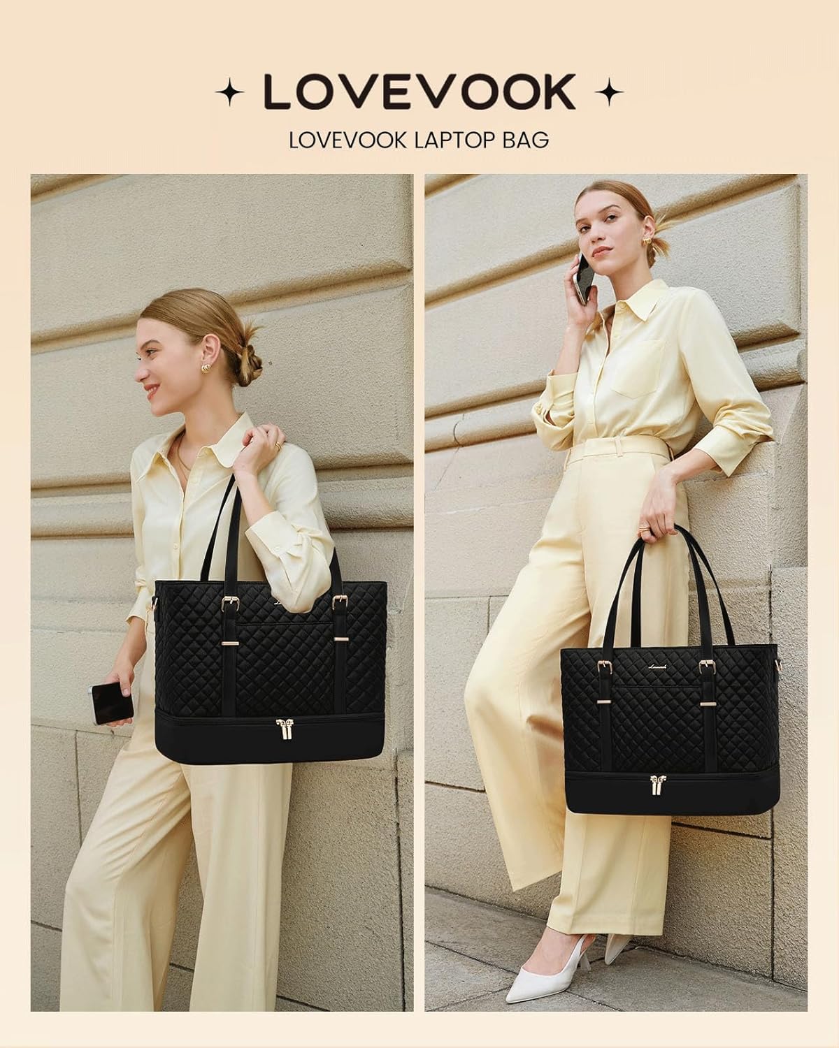 Lunch Tote Bag for Women, 15.6 Inch Laptop Work Bag With Lunch Compartment & Large Cup Holder, Lightweight Work Briefcase for Travel, Bussiness, Teacher