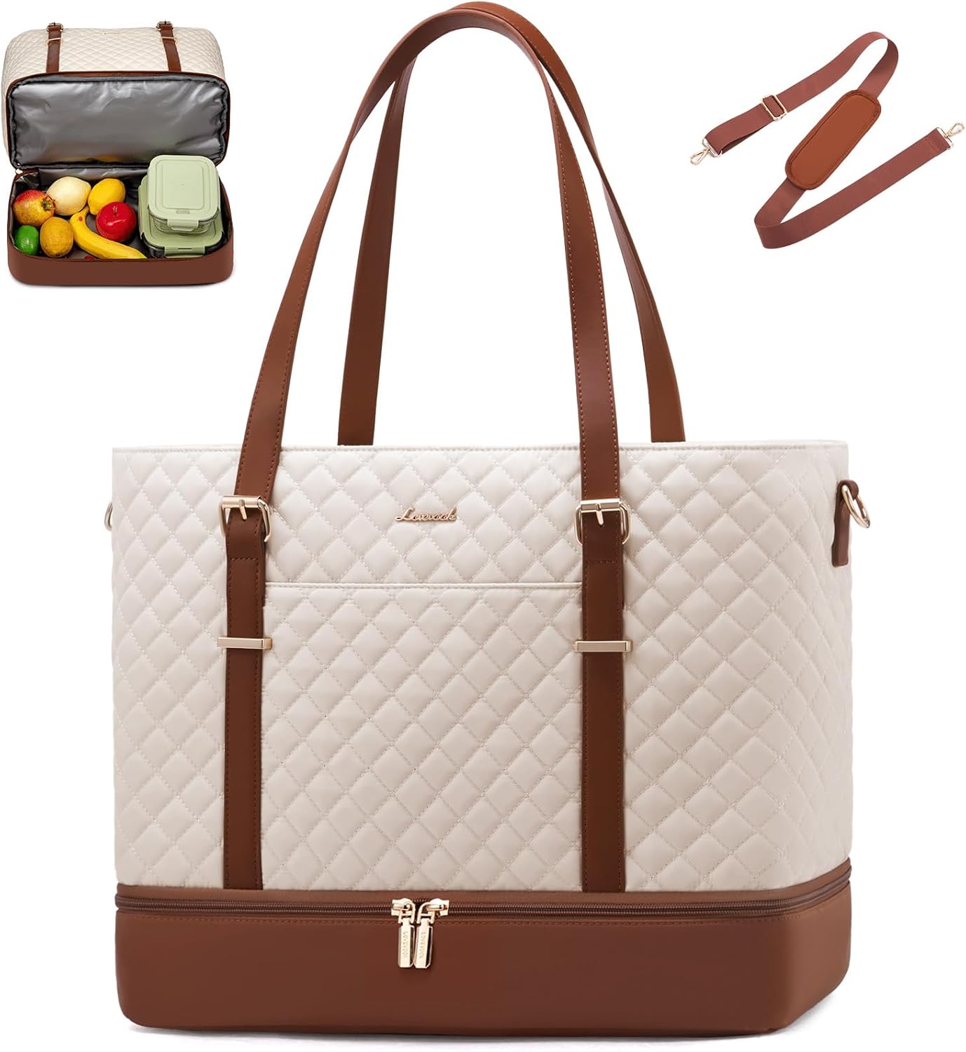Lunch Tote Bag for Women, 15.6 Inch Laptop Work Bag With Lunch Compartment & Large Cup Holder, Lightweight Work Briefcase for Travel, Bussiness, Teacher