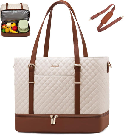 Lunch Tote Bag for Women, 15.6 Inch Laptop Work Bag With Lunch Compartment & Large Cup Holder, Lightweight Work Briefcase for Travel, Bussiness, Teacher