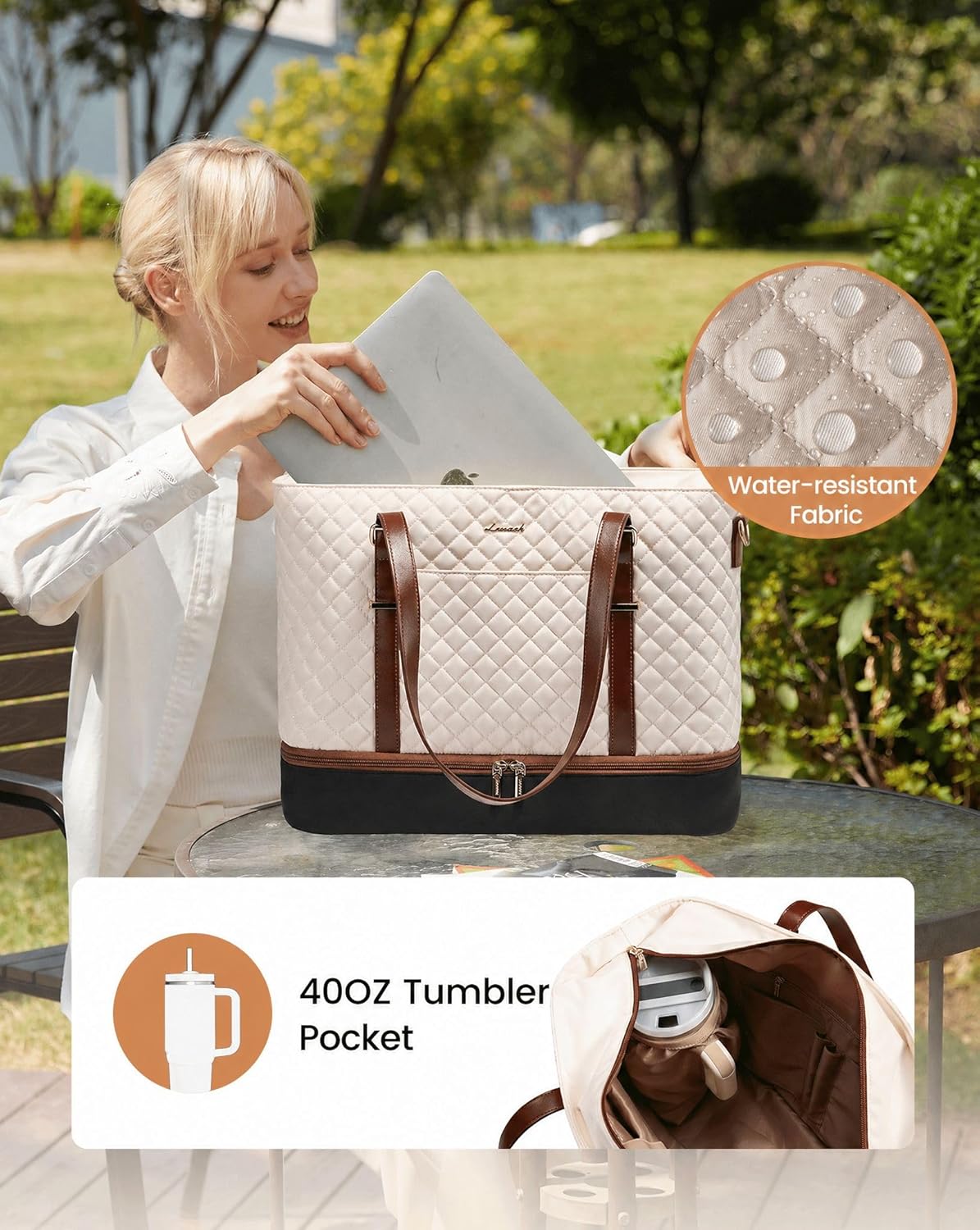 Lunch Tote Bag for Women, 15.6 Inch Laptop Work Bag With Lunch Compartment & Large Cup Holder, Lightweight Work Briefcase for Travel, Bussiness, Teacher