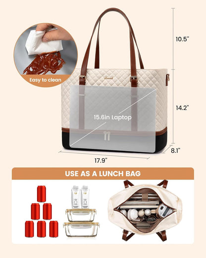 Lunch Tote Bag for Women, 15.6 Inch Laptop Work Bag With Lunch Compartment & Large Cup Holder, Lightweight Work Briefcase for Travel, Bussiness, Teacher