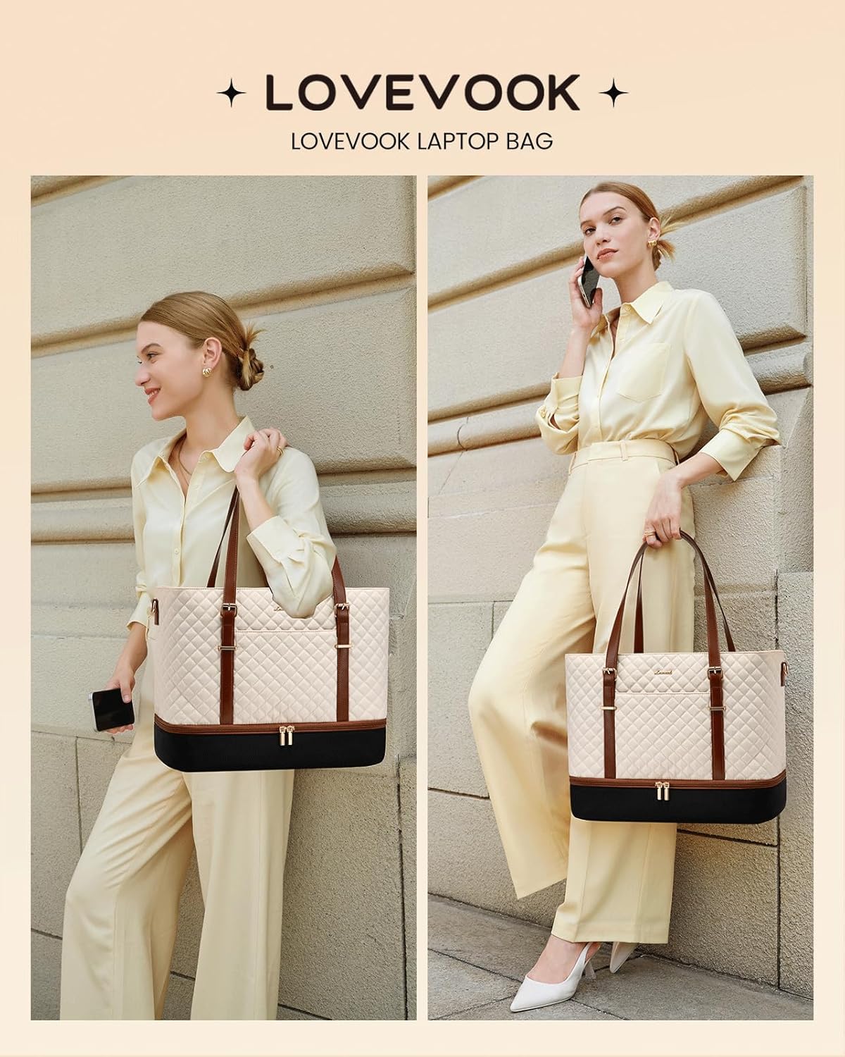 Lunch Tote Bag for Women, 15.6 Inch Laptop Work Bag With Lunch Compartment & Large Cup Holder, Lightweight Work Briefcase for Travel, Bussiness, Teacher
