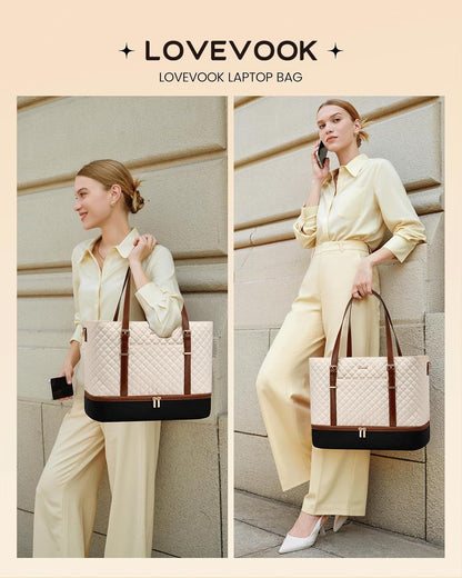 Lunch Tote Bag for Women, 15.6 Inch Laptop Work Bag With Lunch Compartment & Large Cup Holder, Lightweight Work Briefcase for Travel, Bussiness, Teacher