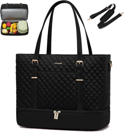 Lunch Tote Bag for Women, 15.6 Inch Laptop Work Bag With Lunch Compartment & Large Cup Holder, Lightweight Work Briefcase for Travel, Bussiness, Teacher