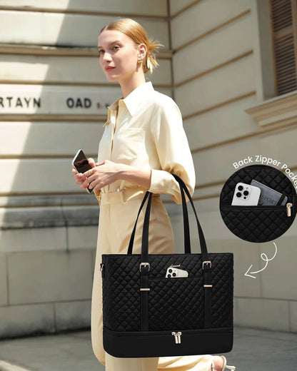 Lunch Tote Bag for Women, 15.6 Inch Laptop Work Bag With Lunch Compartment & Large Cup Holder, Lightweight Work Briefcase for Travel, Bussiness, Teacher