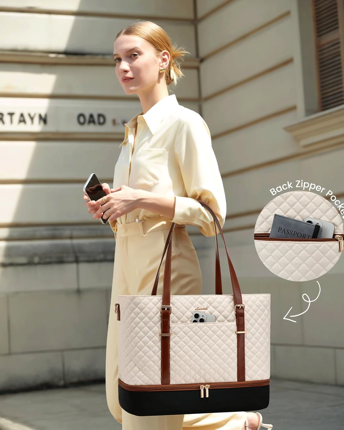 Lunch Tote Bag for Women, 15.6 Inch Laptop Work Bag With Lunch Compartment & Large Cup Holder, Lightweight Work Briefcase for Travel, Bussiness, Teacher
