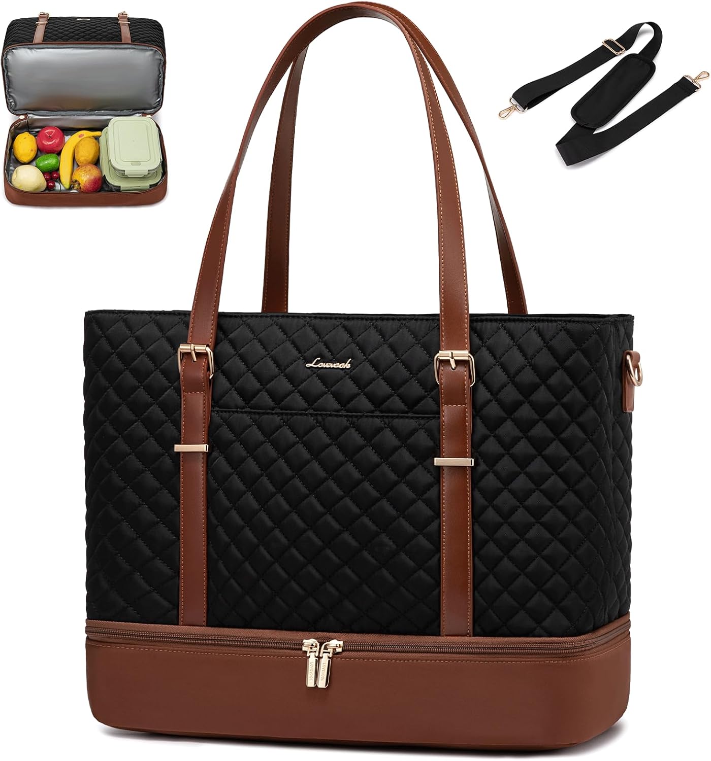 Lunch Tote Bag for Women, 15.6 Inch Laptop Work Bag With Lunch Compartment & Large Cup Holder, Lightweight Work Briefcase for Travel, Bussiness, Teacher