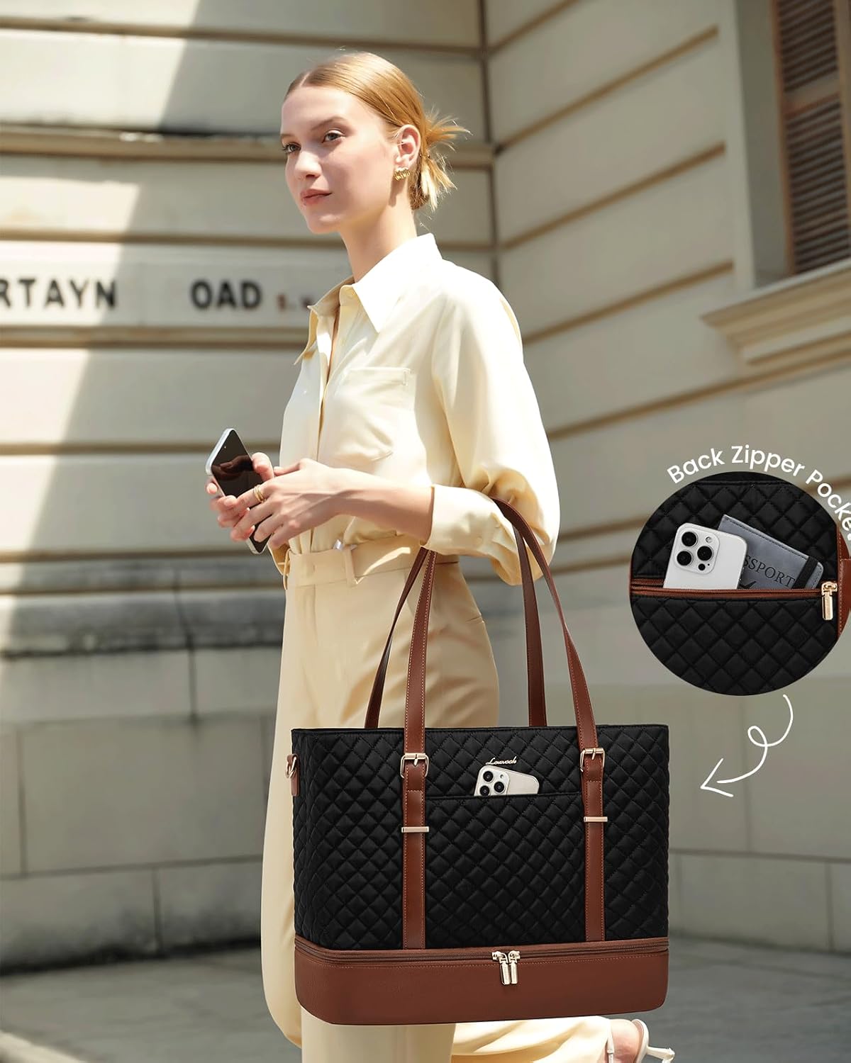 Lunch Tote Bag for Women, 15.6 Inch Laptop Work Bag With Lunch Compartment & Large Cup Holder, Lightweight Work Briefcase for Travel, Bussiness, Teacher