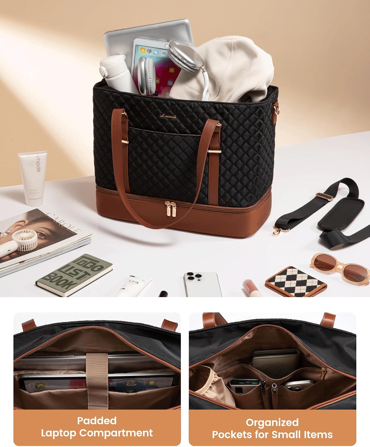 Lunch Tote Bag for Women, 15.6 Inch Laptop Work Bag With Lunch Compartment & Large Cup Holder, Lightweight Work Briefcase for Travel, Bussiness, Teacher
