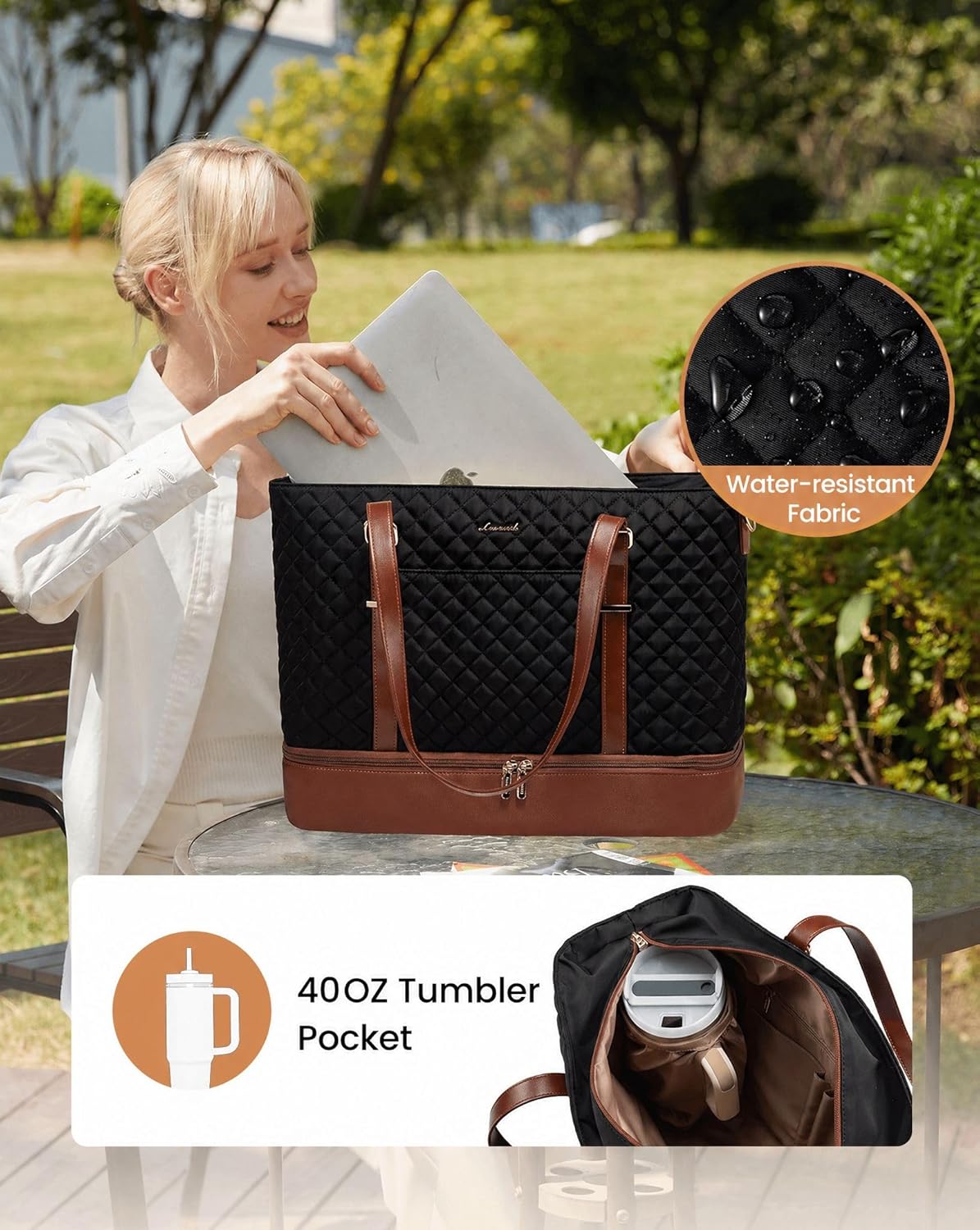 Lunch Tote Bag for Women, 15.6 Inch Laptop Work Bag With Lunch Compartment & Large Cup Holder, Lightweight Work Briefcase for Travel, Bussiness, Teacher