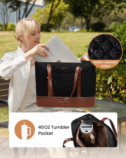 Lunch Tote Bag for Women, 15.6 Inch Laptop Work Bag With Lunch Compartment & Large Cup Holder, Lightweight Work Briefcase for Travel, Bussiness, Teacher