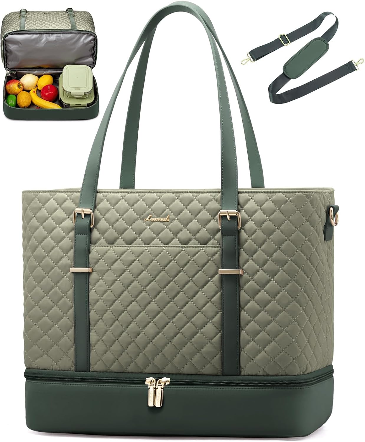 Lunch Tote Bag for Women, 15.6 Inch Laptop Work Bag With Lunch Compartment & Large Cup Holder, Lightweight Work Briefcase for Travel, Bussiness, Teacher