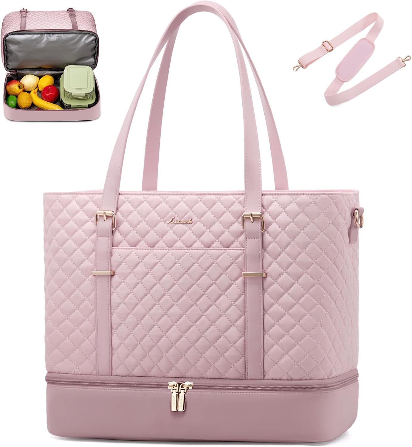 Lunch Tote Bag for Women, 15.6 Inch Laptop Work Bag With Lunch Compartment & Large Cup Holder, Lightweight Work Briefcase for Travel, Bussiness, Teacher