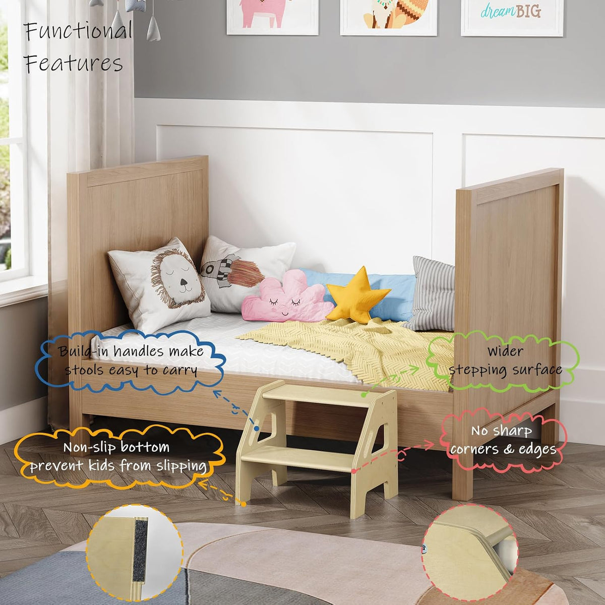 Wooden Toddler Step Stool for Bathroom Sink, Dark Wood Kids Toilet 2 Step Stool for Toddlers Potty Training, Baby Child Stepping Stools with Handles for Bedroom Kitchen Counter (Walnut Brown)