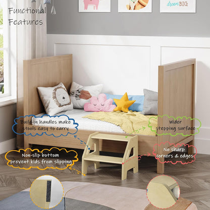 Wooden Toddler Step Stool for Bathroom Sink, Dark Wood Kids Toilet 2 Step Stool for Toddlers Potty Training, Baby Child Stepping Stools with Handles for Bedroom Kitchen Counter (Walnut Brown)