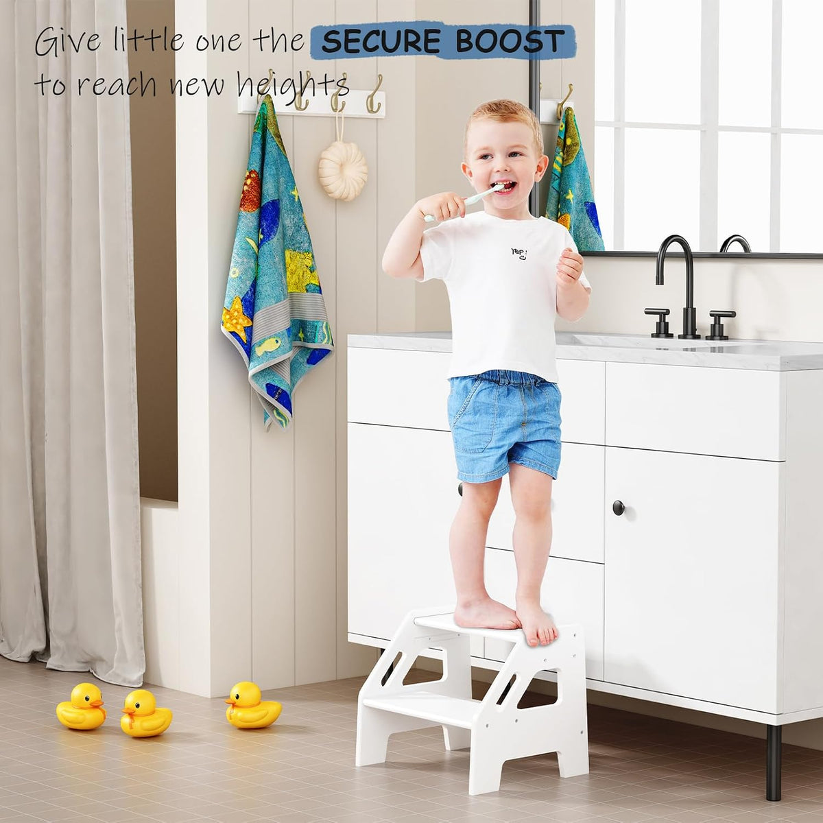 Wooden Toddler Step Stool for Bathroom Sink, Dark Wood Kids Toilet 2 Step Stool for Toddlers Potty Training, Baby Child Stepping Stools with Handles for Bedroom Kitchen Counter (Walnut Brown)