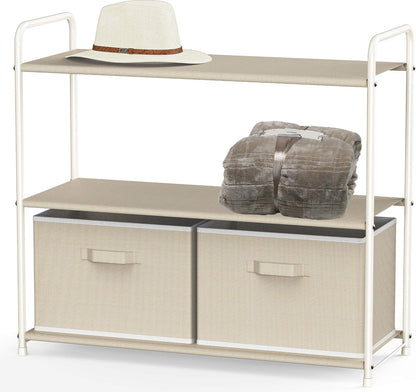 3-Tier Closet Storage with 2 Drawers, Beige