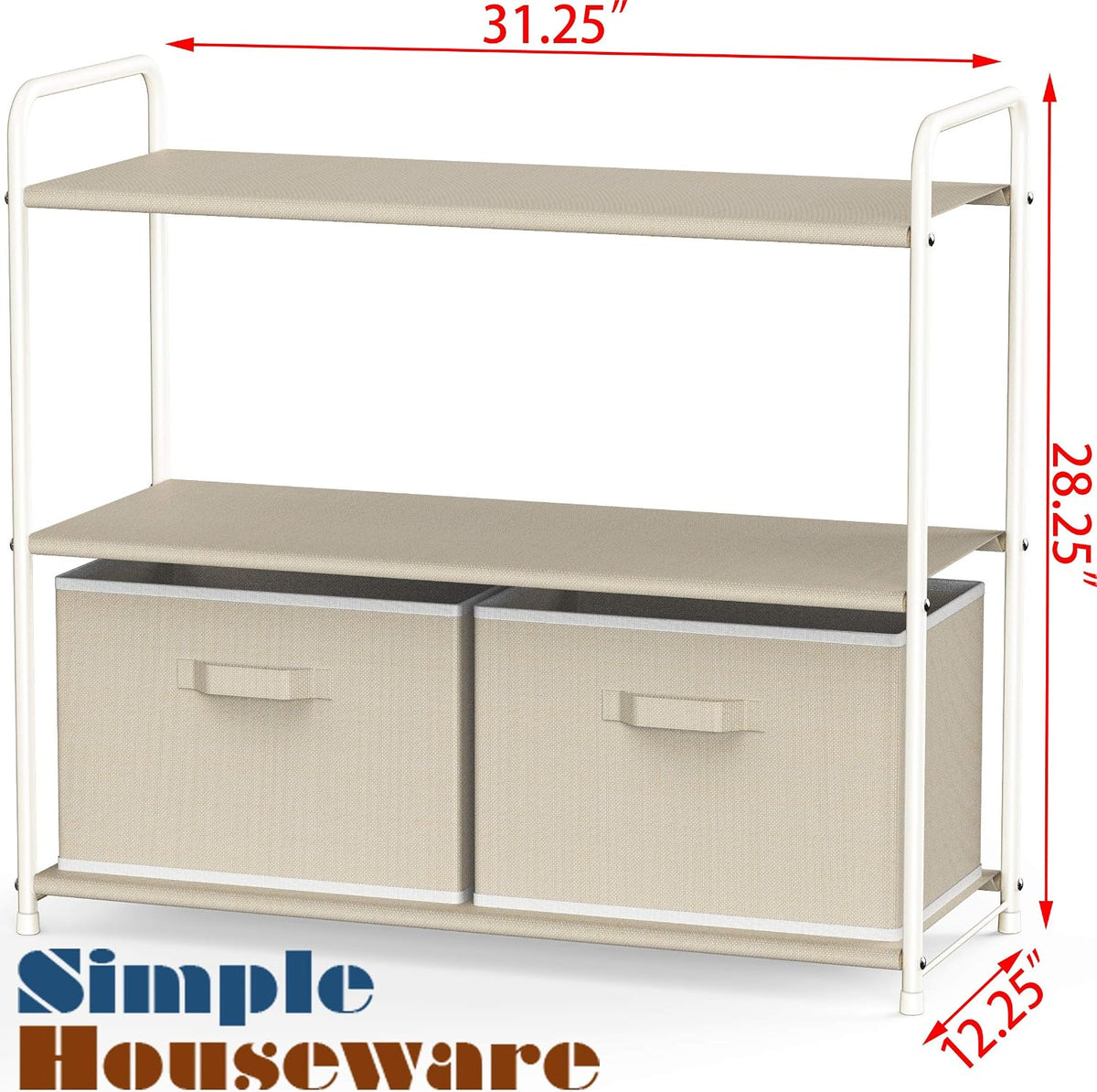 3-Tier Closet Storage with 2 Drawers, Beige