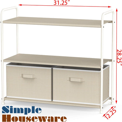 3-Tier Closet Storage with 2 Drawers, Beige