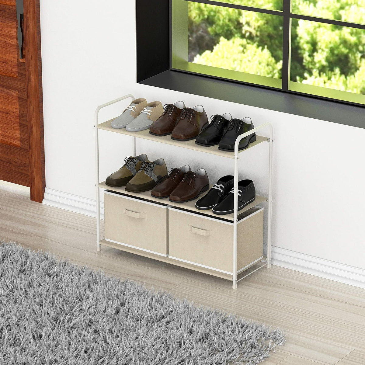 3-Tier Closet Storage with 2 Drawers, Beige
