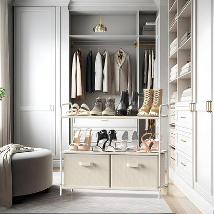 3-Tier Closet Storage with 2 Drawers, Beige