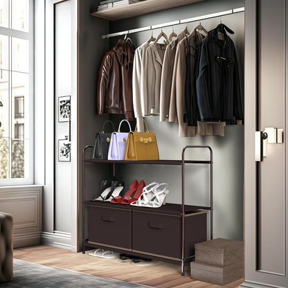 3-Tier Closet Storage with 2 Drawers, Beige