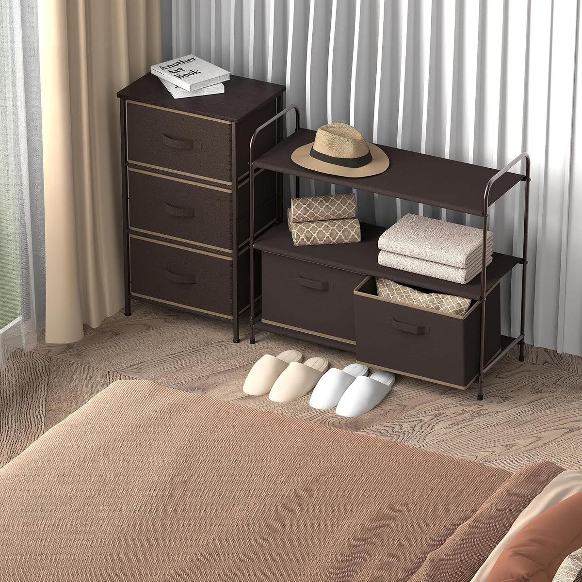 3-Tier Closet Storage with 2 Drawers, Beige