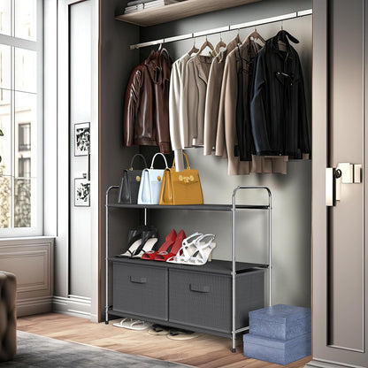 3-Tier Closet Storage with 2 Drawers, Beige