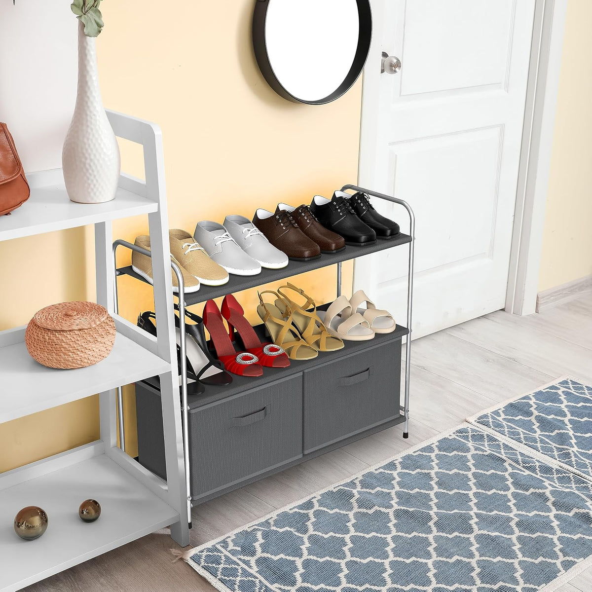 3-Tier Closet Storage with 2 Drawers, Beige
