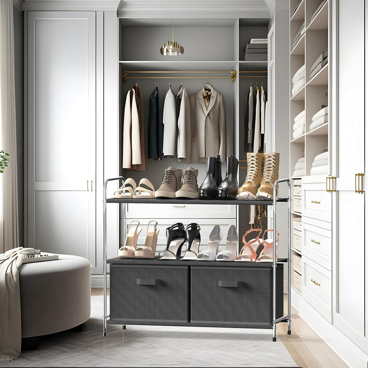 3-Tier Closet Storage with 2 Drawers, Beige