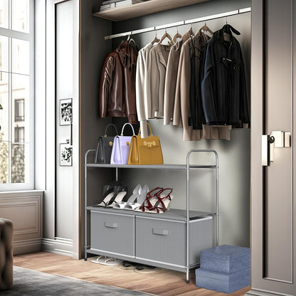 3-Tier Closet Storage with 2 Drawers, Beige
