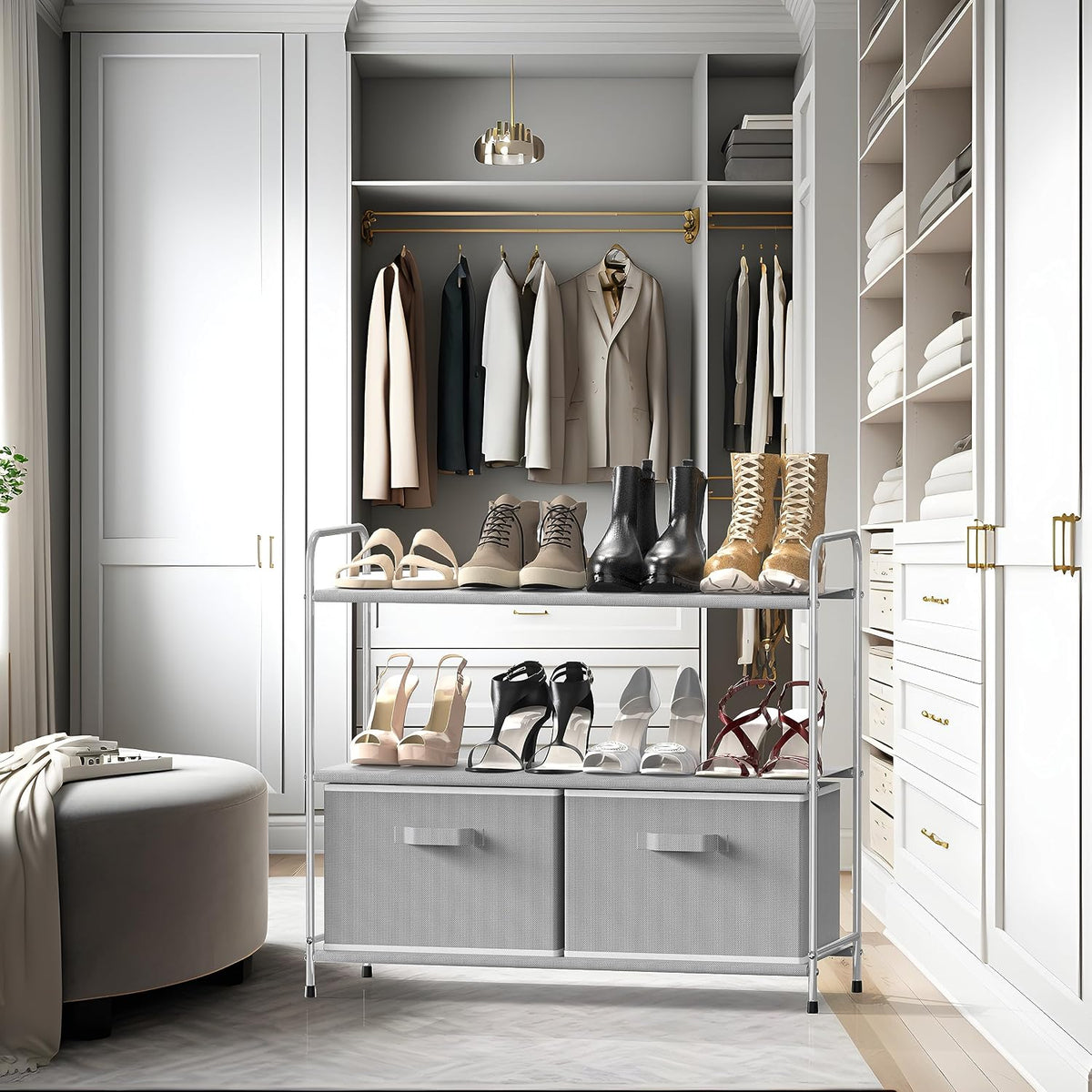 3-Tier Closet Storage with 2 Drawers, Beige