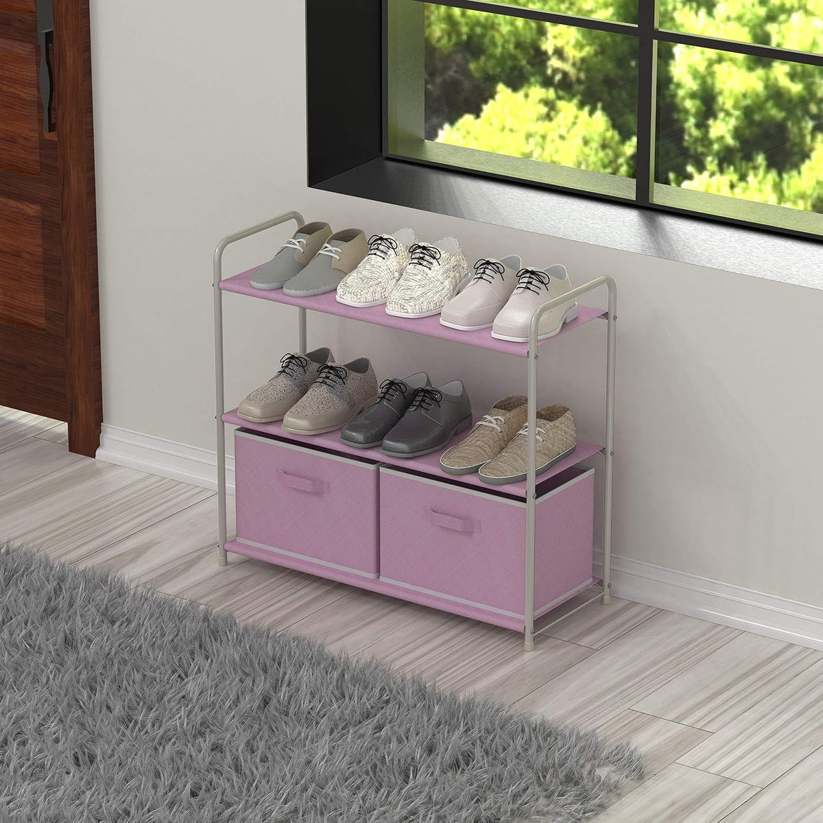 3-Tier Closet Storage with 2 Drawers, Beige