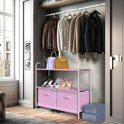 3-Tier Closet Storage with 2 Drawers, Beige