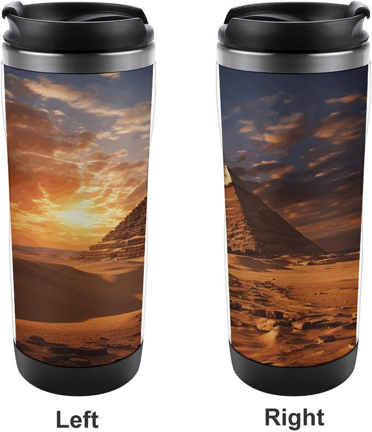 13oz Insulated Travel Coffee Mug Reusable Coffee Cup Water Bottle | Egyptian Pyramids Travel Mug with Leak Proof Lid Double Wall Stainless Steel Coffee Tumbler Personalized Gift