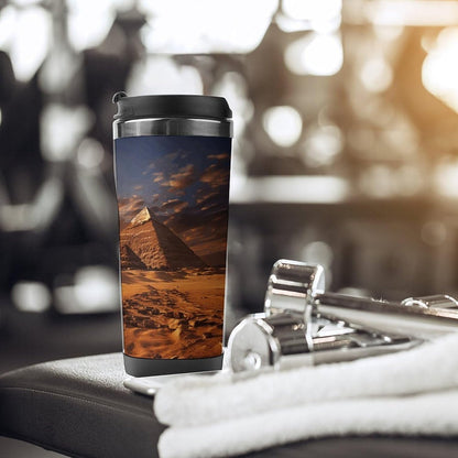 13oz Insulated Travel Coffee Mug Reusable Coffee Cup Water Bottle | Egyptian Pyramids Travel Mug with Leak Proof Lid Double Wall Stainless Steel Coffee Tumbler Personalized Gift
