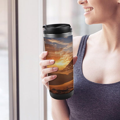13oz Insulated Travel Coffee Mug Reusable Coffee Cup Water Bottle | Egyptian Pyramids Travel Mug with Leak Proof Lid Double Wall Stainless Steel Coffee Tumbler Personalized Gift