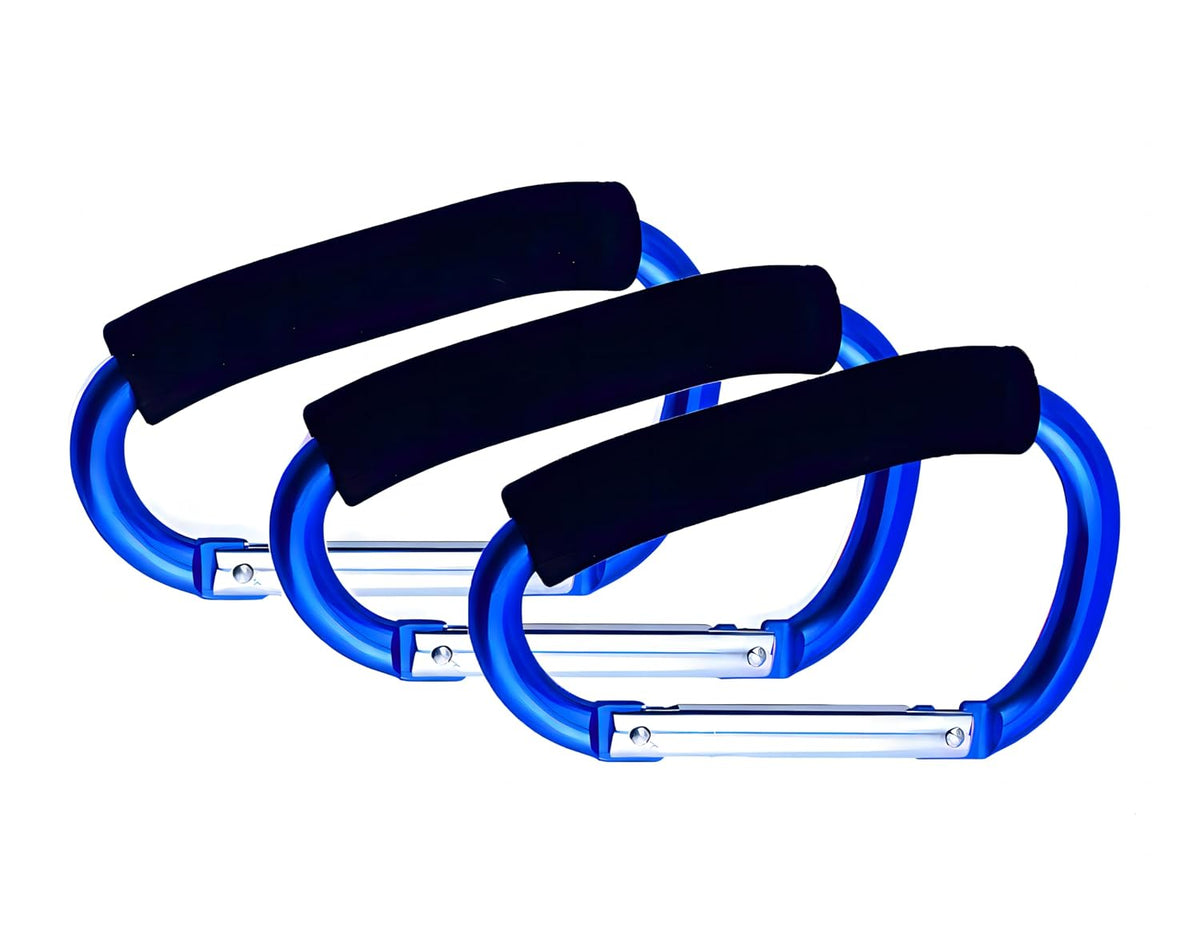 3PCS Stroller Hooks, 5.2'' Large Carabiner Clip - Carabiner Large, Baby Stroller Hooks for Hanging Bags, Stroller Accessories(Blue)