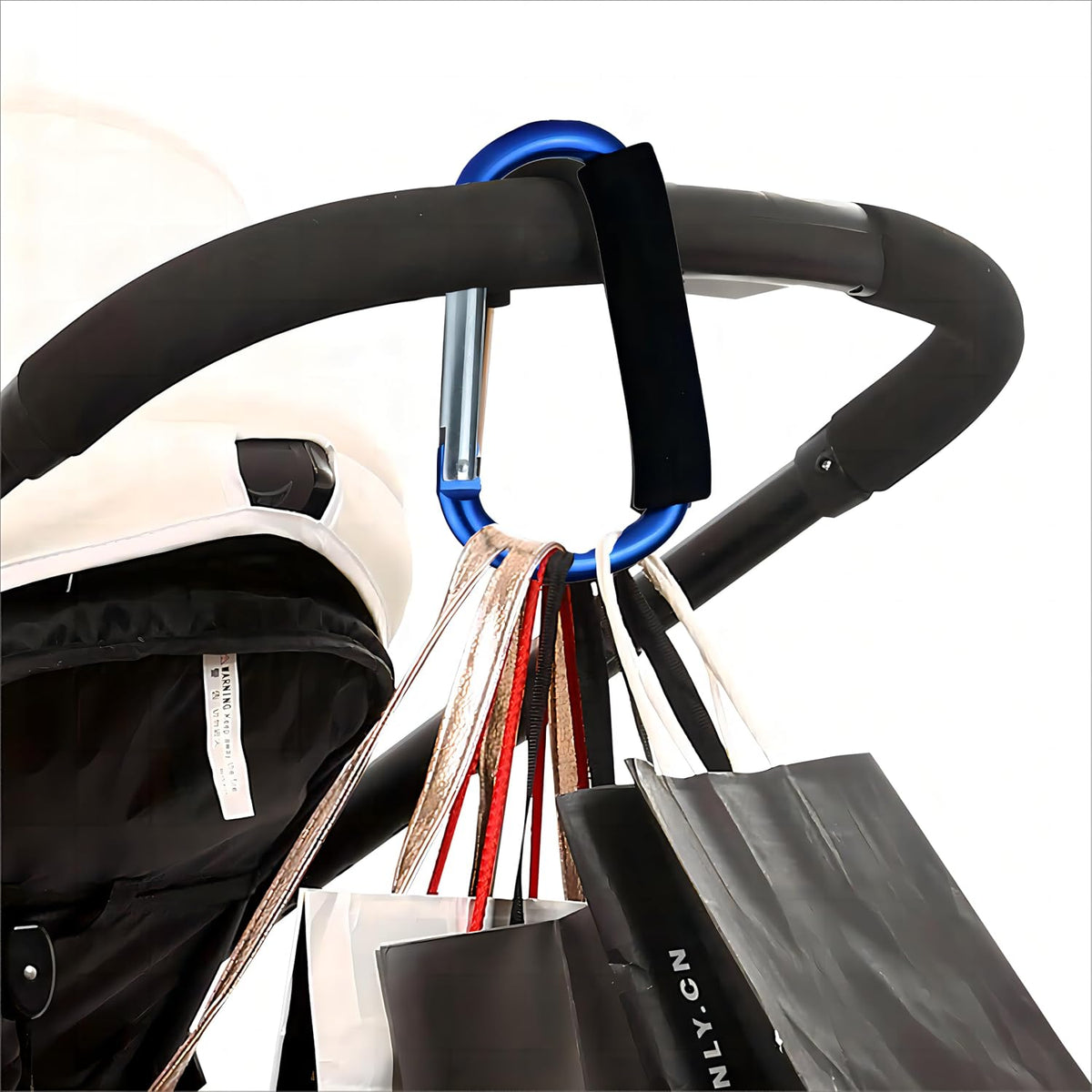 3PCS Stroller Hooks, 5.2'' Large Carabiner Clip - Carabiner Large, Baby Stroller Hooks for Hanging Bags, Stroller Accessories(Blue)
