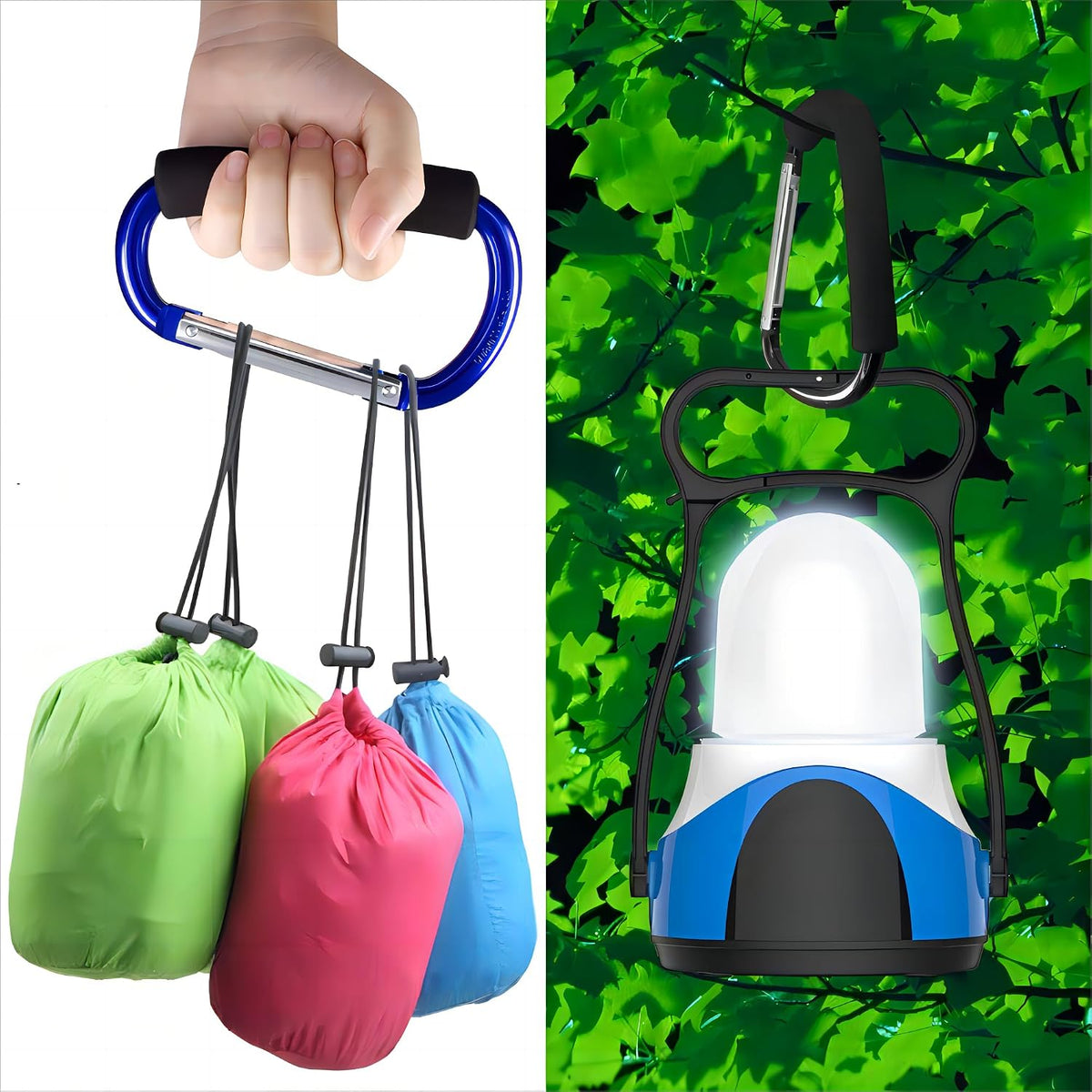 3PCS Stroller Hooks, 5.2'' Large Carabiner Clip - Carabiner Large, Baby Stroller Hooks for Hanging Bags, Stroller Accessories(Blue)