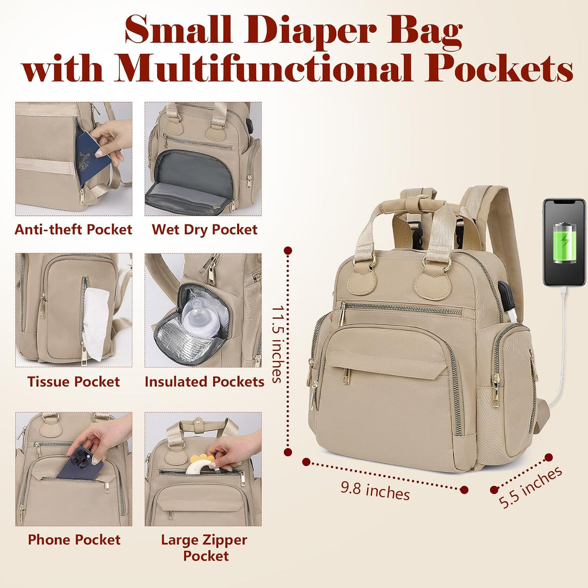 Small Diaper bag Backpack Mini Baby Bag with Changing Pad
