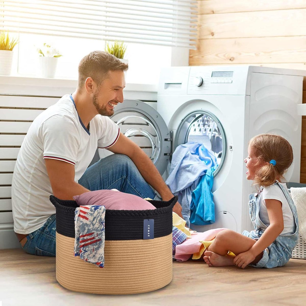 XXXLarge Woven Blanket & Laundry Basket, 87L, White & Gradient Brown