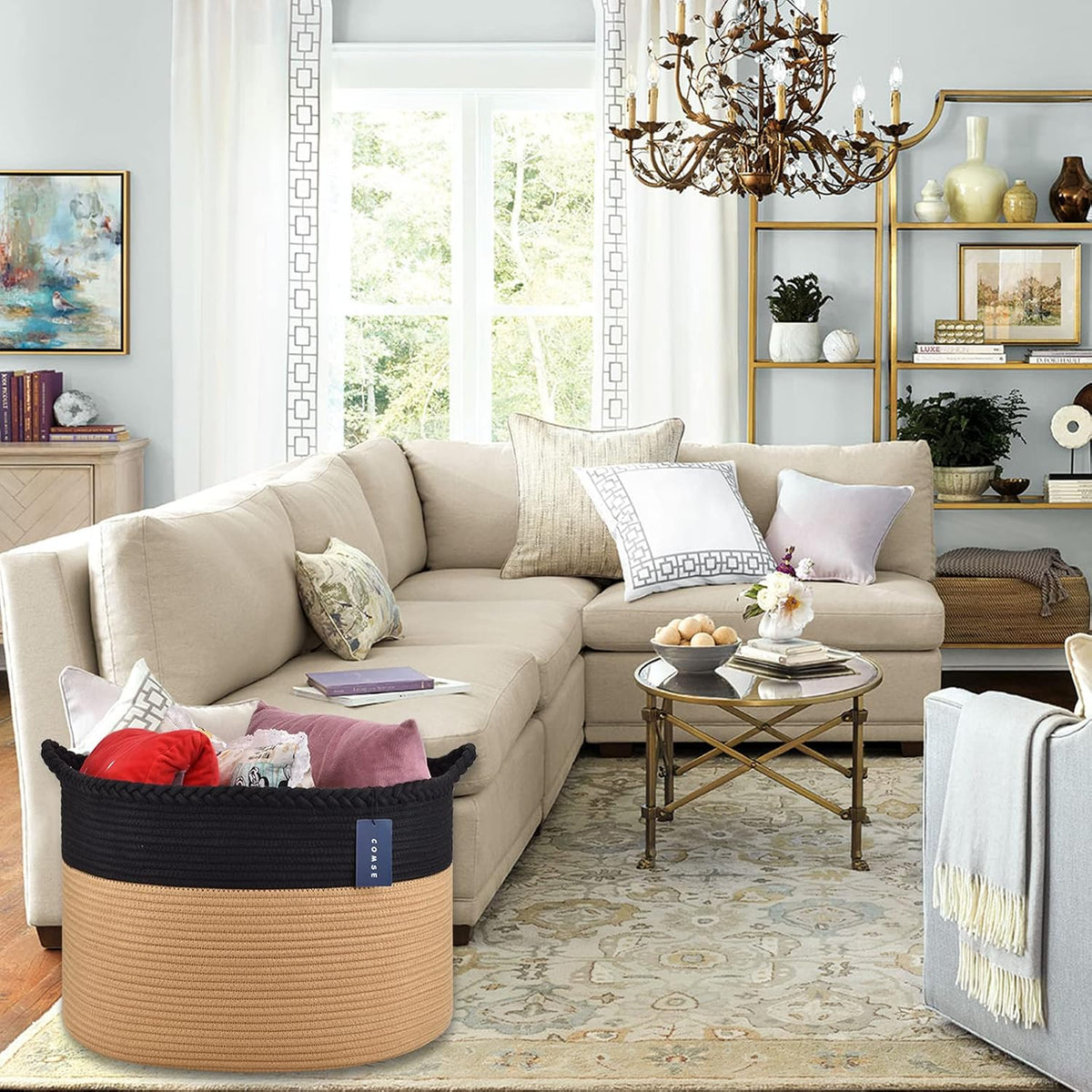 XXXLarge Woven Blanket & Laundry Basket, 87L, White & Gradient Brown