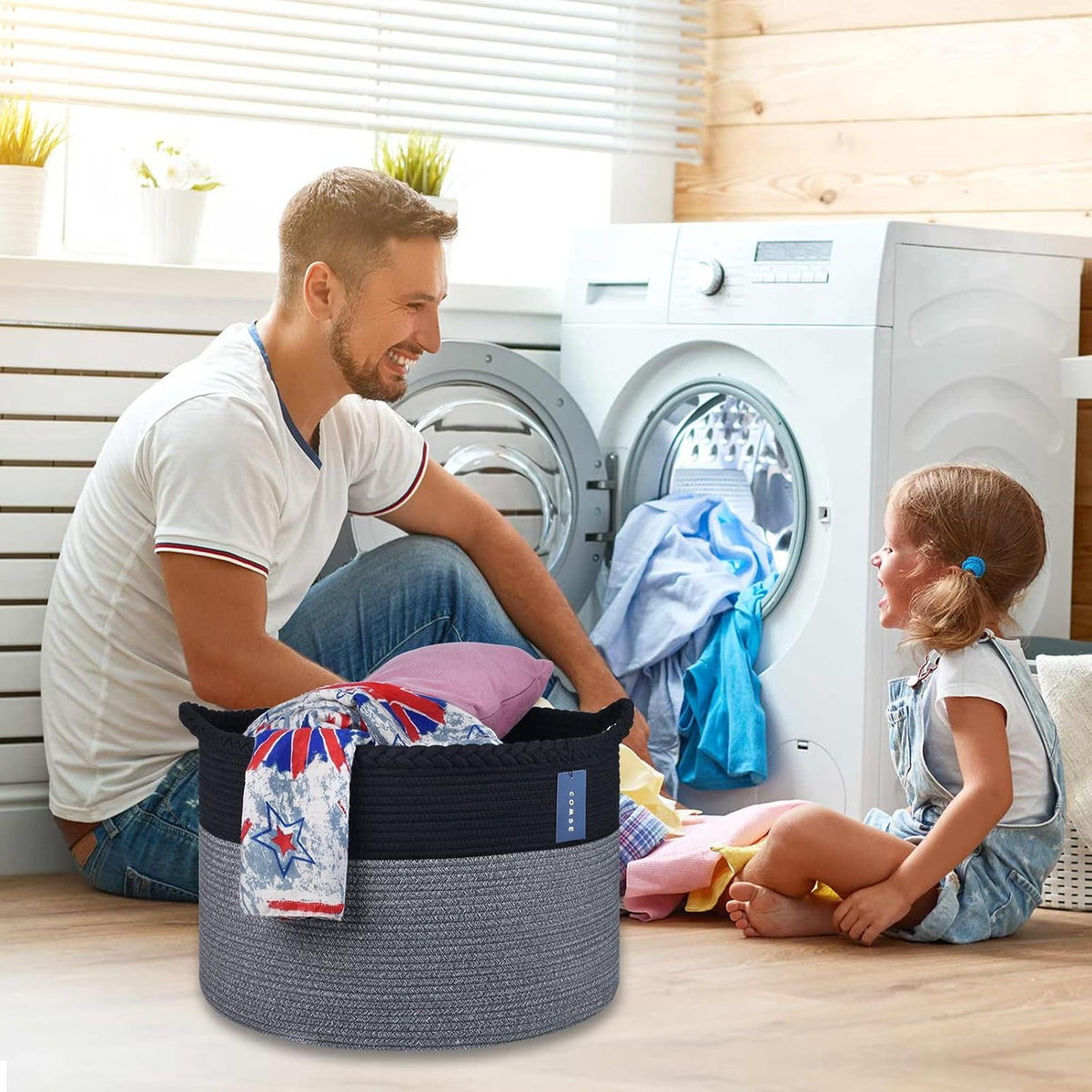 XXXLarge Woven Blanket & Laundry Basket, 87L, White & Gradient Brown