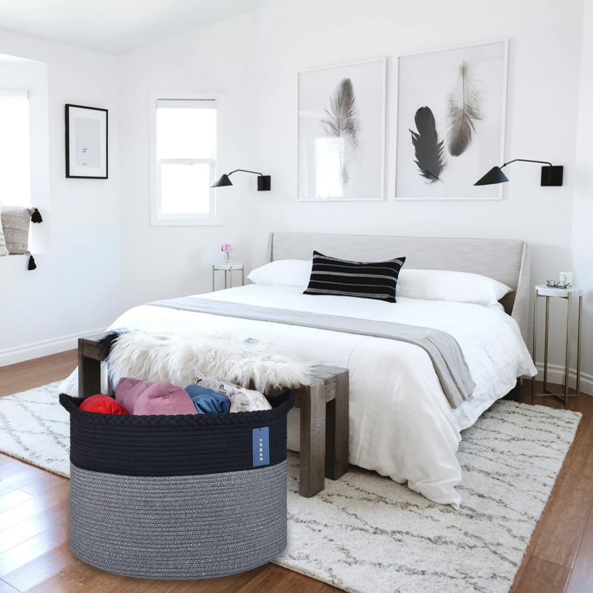 XXXLarge Woven Blanket & Laundry Basket, 87L, White & Gradient Brown
