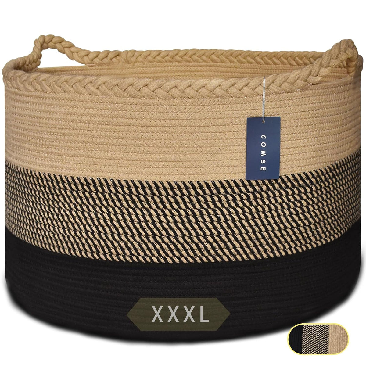 XXXLarge Woven Blanket & Laundry Basket, 87L, White & Gradient Brown