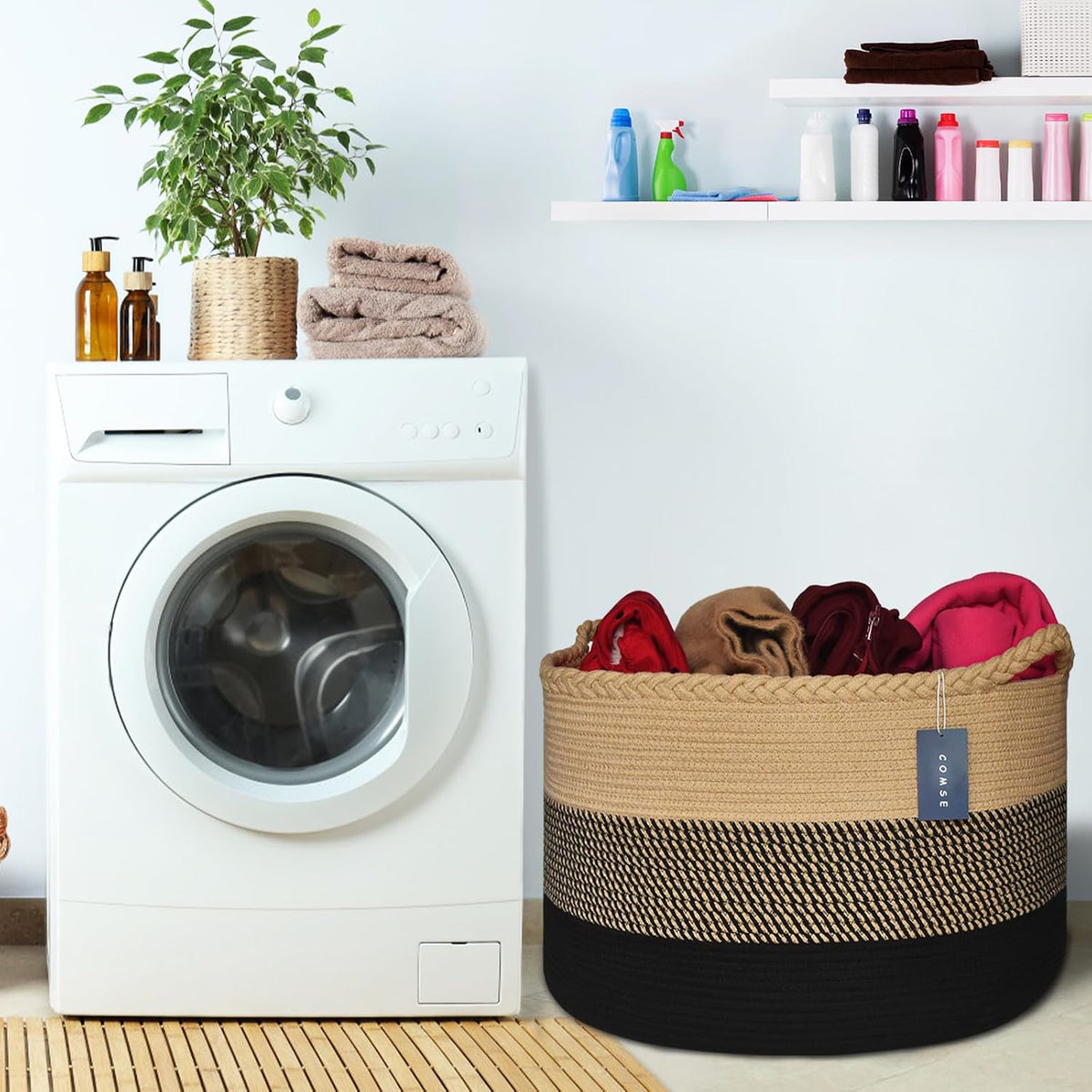 XXXLarge Woven Blanket & Laundry Basket, 87L, White & Gradient Brown